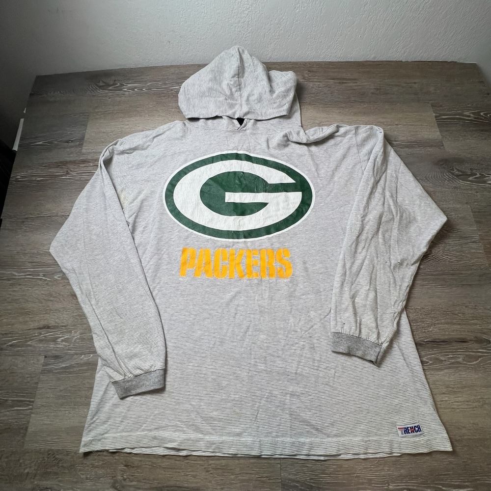 Trench Ultra Green Bay Packers Hooded Shirt Mens XL Grey Striped Vintage 90s USA